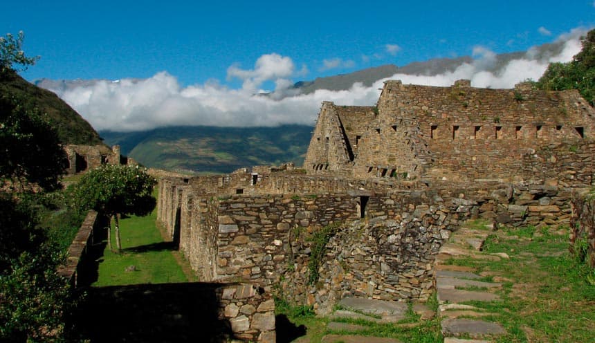Famous stone llama mosaic reliefs on the sheer agricultural terraces of Choquequirao ruins