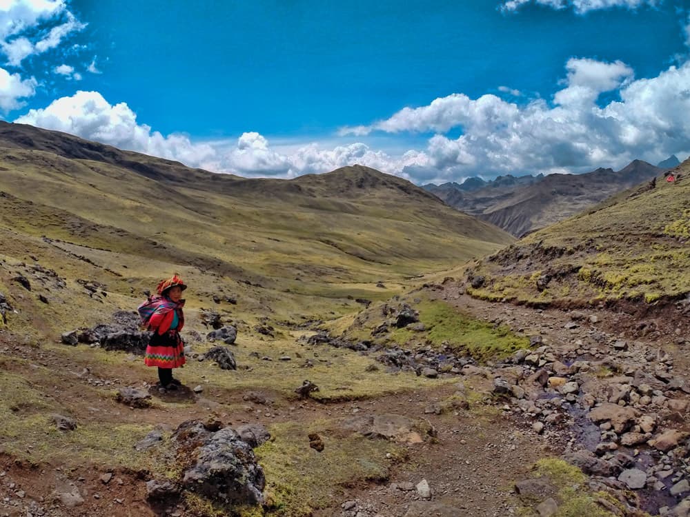 High Andean mountain path through the remote Lares valley and Patacancha pass (4,450m / 14,600 ft), Cusco